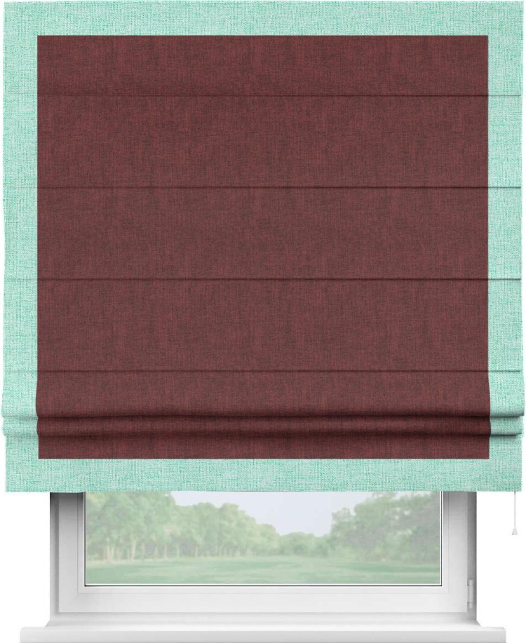 Римская штора «Кортин» с кантом Чесс, для проема, ткань лён кашемир бордовый